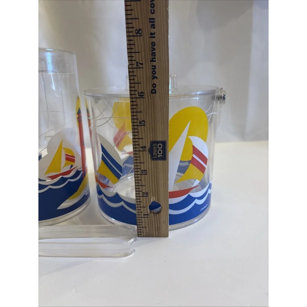VTG 1990's Wellington SailBoat & Lighthouse Acrylic Pitcher/IceBucket‎ Tongs